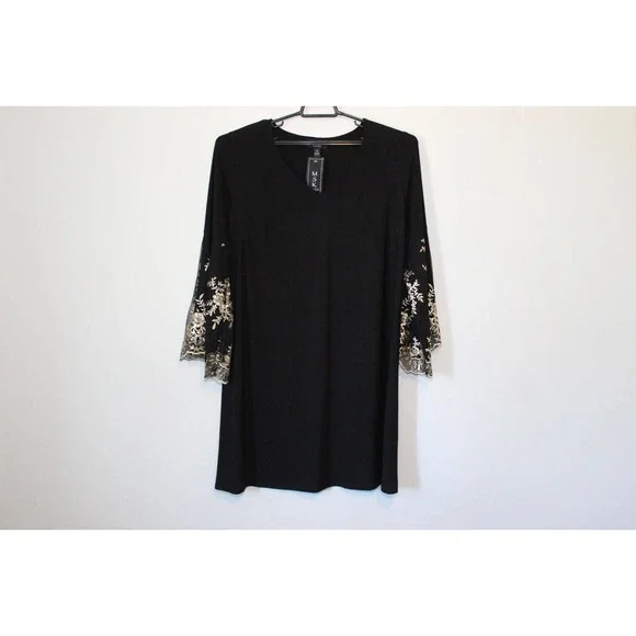 NWT MSK Bell Sleeve Shift Dress Black Gold Sleeve Women's Plus Size 1X H14730 - Picture 2 of 14